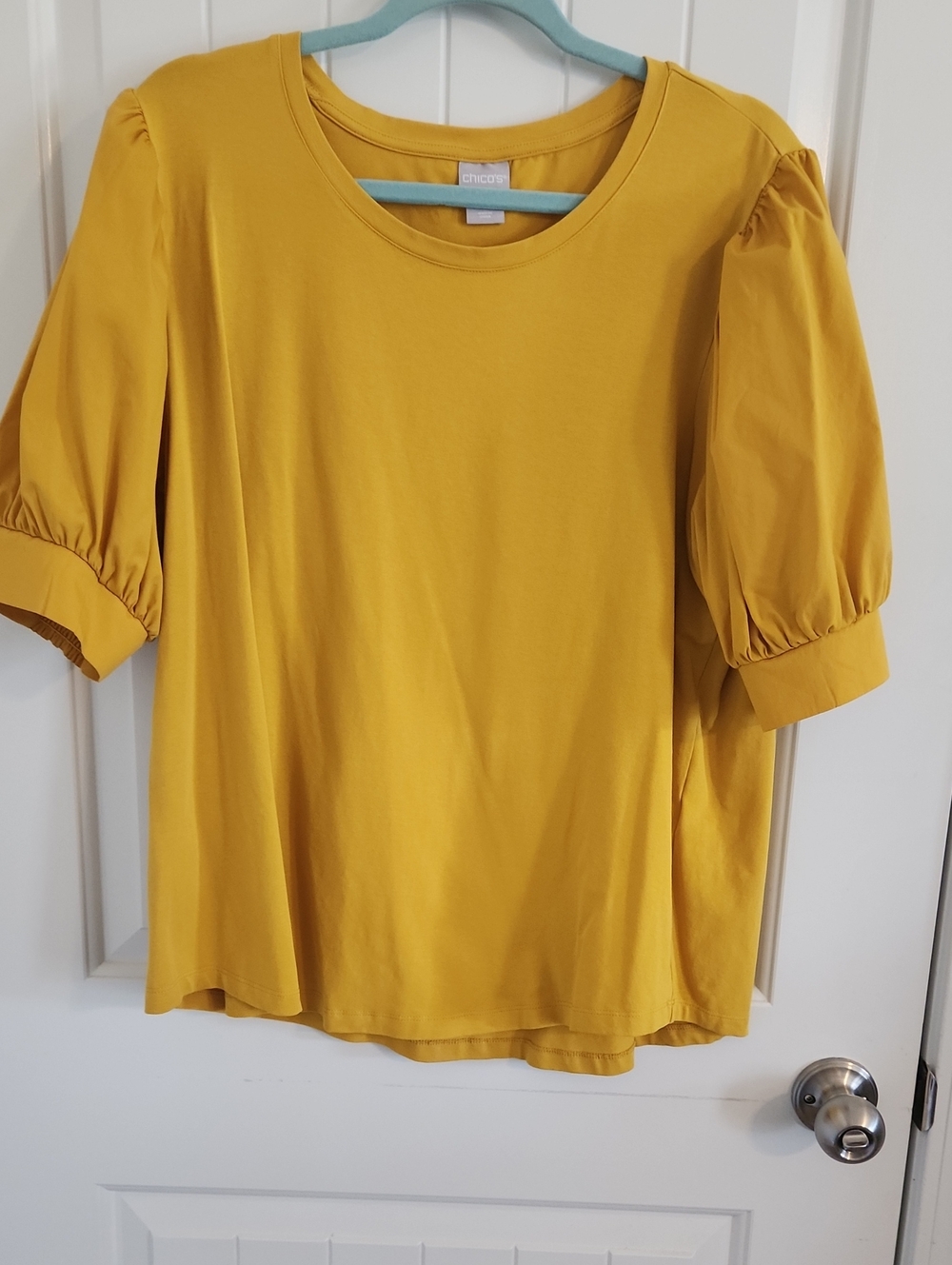 Chico's Mustard Puff Sleeve Knit Top Chicos 3/US XL